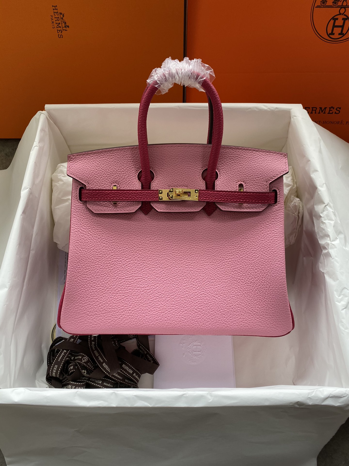 Hermes Birkin 25CM Togo Leather Handbag Pink Red